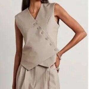 The Frankie Shop Vest Maesa asymmetric woven vest Taupe Size Medium NWOT